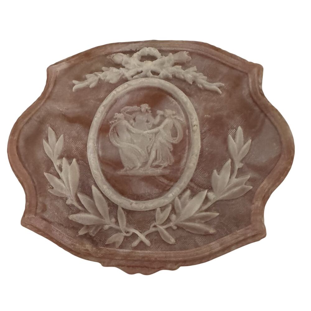 VTG Incolay Stone Jewelry Trinket Keepsake Box Cameo Relief Women Carved Dancing